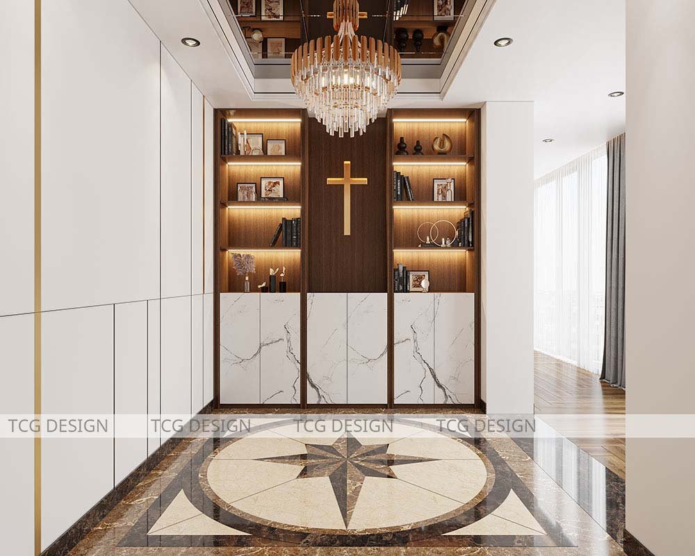 Thiết kế penthouse với sảnh đón sang trọng, để lại dấn ấn ngay lần đầu khách tới thăm