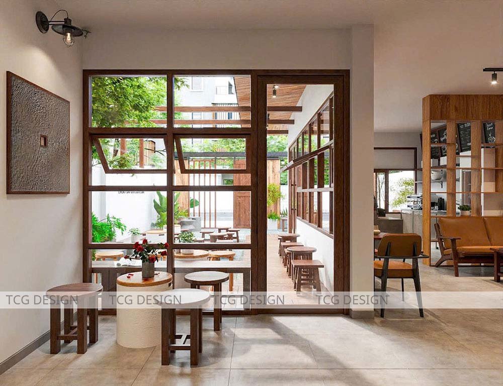Thiết kế quán cafe sân vườn có kiểu kiến trúc độc đáo.